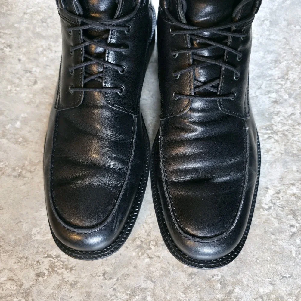 Vintage Florsheim Ankle Boots Chukka Moc Toe Black Leather Mens 12 Made In Italy